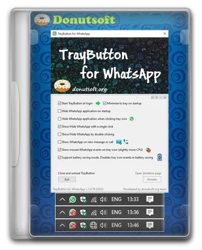 Свернуть ватсап в трей TrayButton for WhatsApp 1.0.83